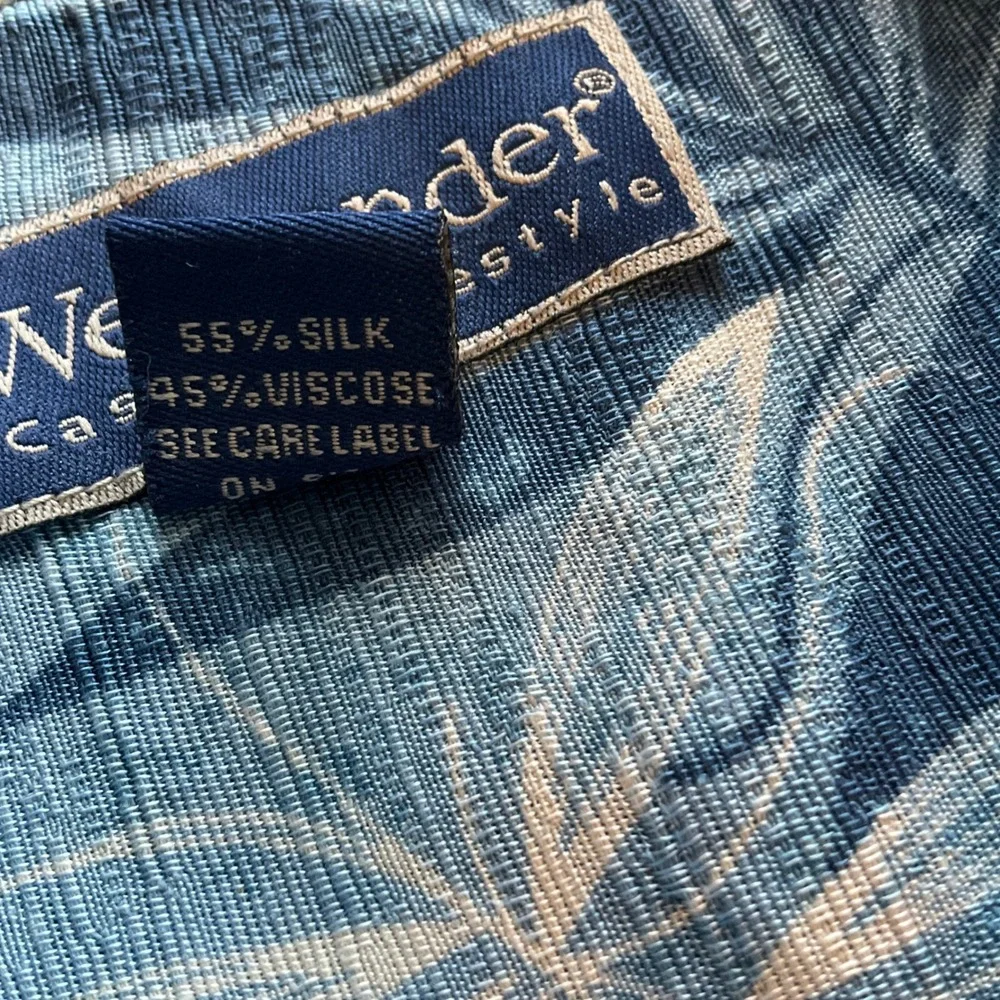 Weekender Silk Blend Tropical Palm Shirt‎ Mens Large Blue Short Sleeve